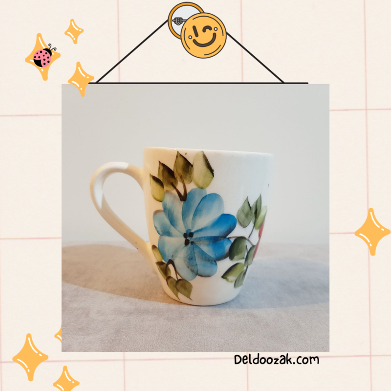 لیوان آبرنگی طرح سه گل آبی | فروشگاه آنلاین دلدوزک