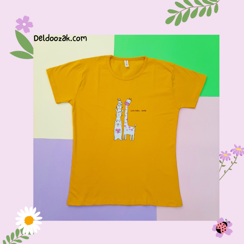 تیشرت جنگل دوستی رنگ زرد | فروشگاه آنلاین دلدوزک