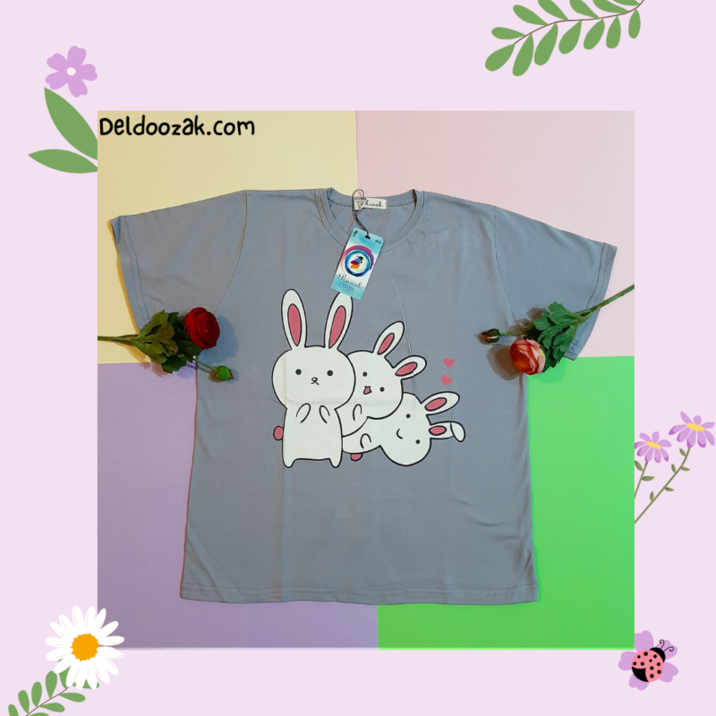 تیشرت خرگوش و دوستان رنگ طوسی | فروشگاه آنلاین دلدوزک