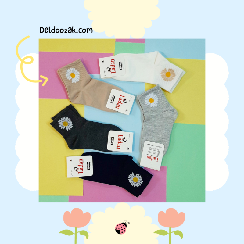 جوراب با ساق کبریتی طرح گل بابونه | فروشگاه آنلاین دلدوزک