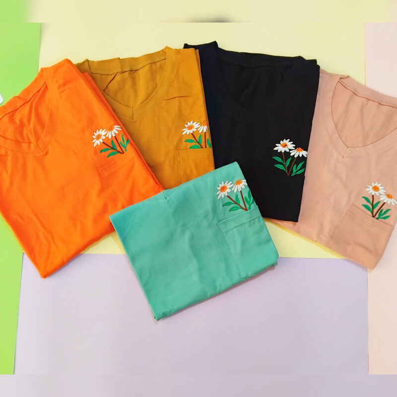 گلدوزی روی لباس سفید | فروشگاه آنلاین دلدوزک